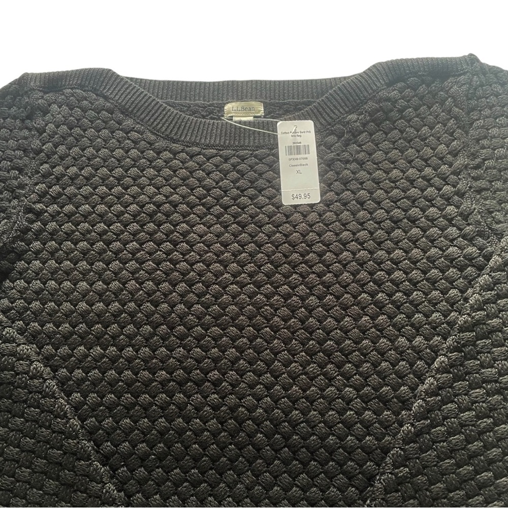 NEW LL Bean Black Basket Weave Pullover Sweater 100% Cotton Size XL Boat Neck - Picture 2 of 16